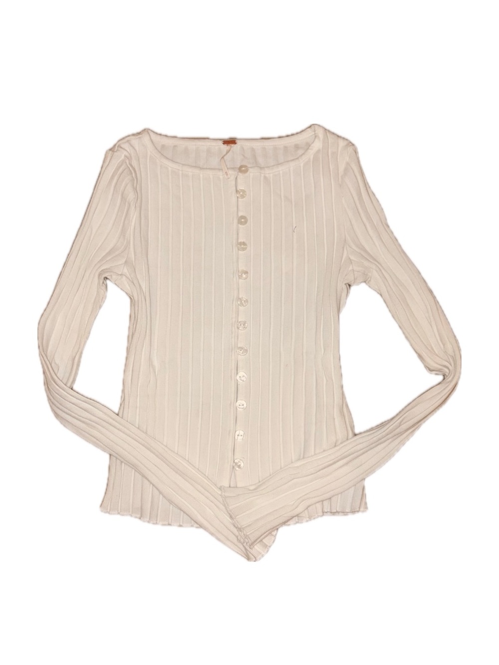 Free People Cream Ribbed Button-Up Long Sleeve Top